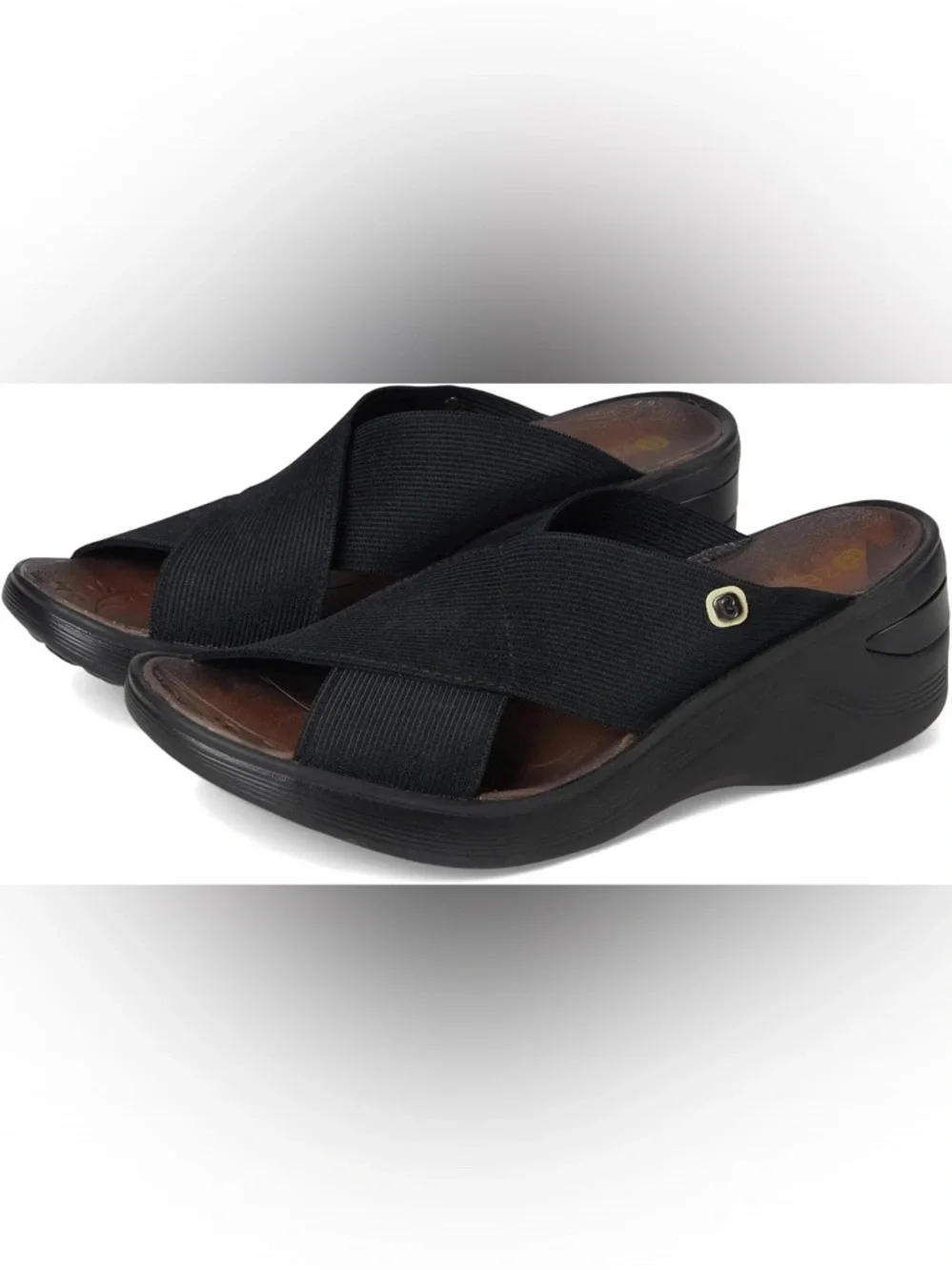 NWOT Bzees Black Cross-Strap Slip-on Sandal